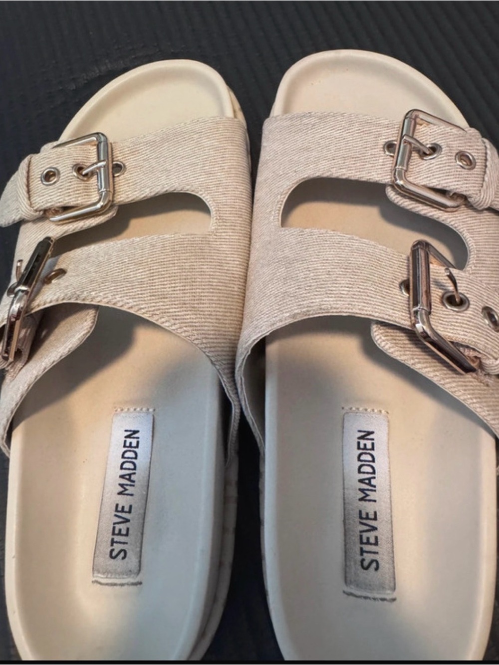 Steve Madden Neutral Beige Double Buckle Slide Sandals